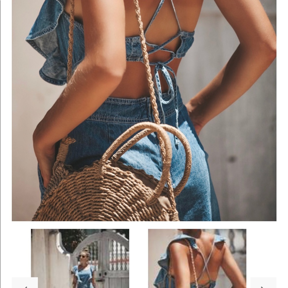 Jean/chambray romper. Brand new! Vici
